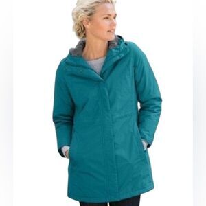 L.L. Bean Women's Teal Zip Up Outdoor Winter Hooded Weather Resistant Jacket XL